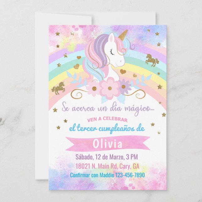 Invitación Unicorn head birthday invitation, Spani Invitation (Front)