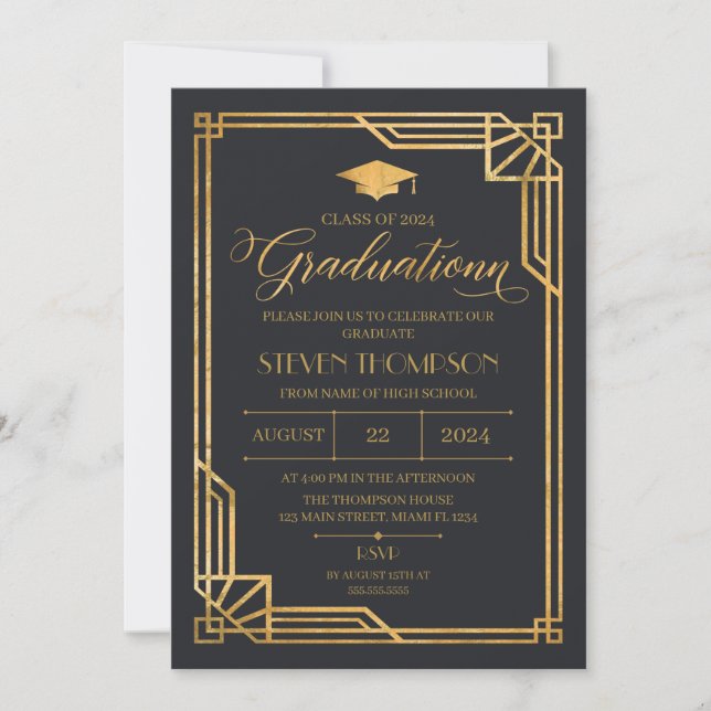 Invitación Vintage Art Deco Graduation Invitation (Front)