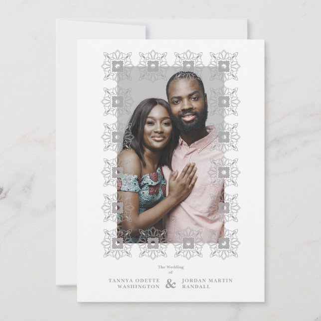 Invitación Wedding Grey Fancy Ornament Lace Effect Invitation (Front)