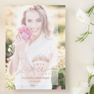 Invitación XV Princess Crown Elegant Overlay Vellu