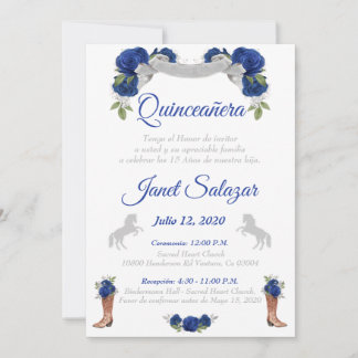 Invitaciones charro Quinceañera Charra Blue Silver Invitation