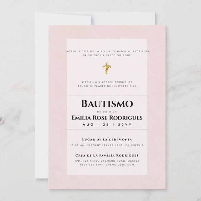 Invitaciones de Bautismo Español Católico Moderno Invitation (Front)