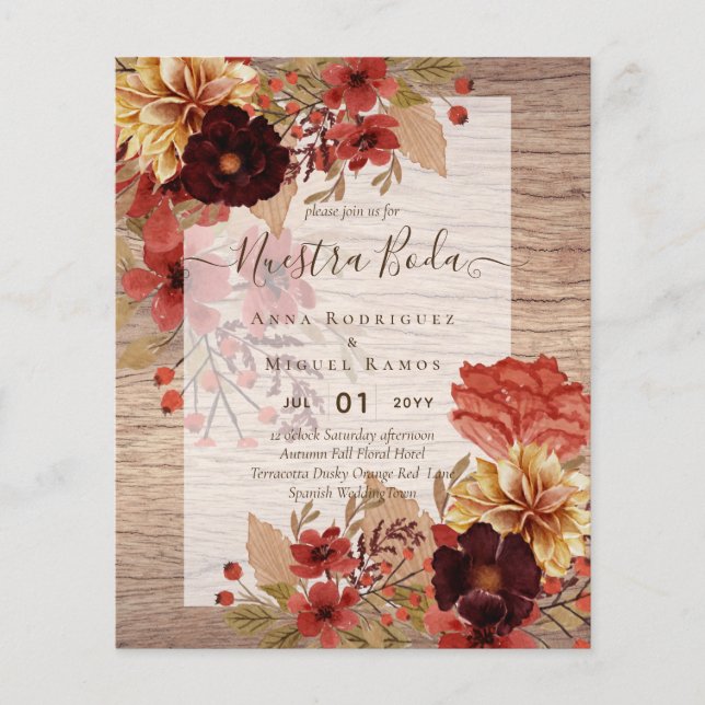 Invitaciones de Boda, Spanish Wedding Budget Fall (Front)