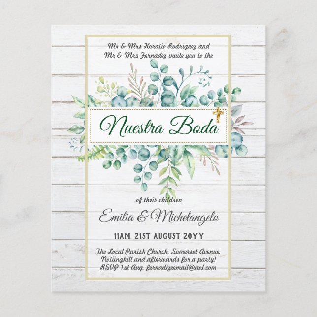 Invitaciones de Boda, Spanish Wedding GREENERY Flyer (Front)