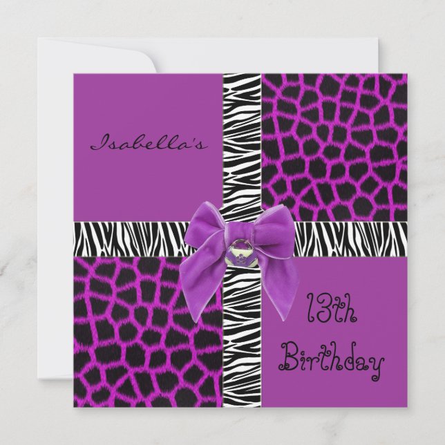 Invitation 13th Teen Birthday Wild Purple Animal (Front)