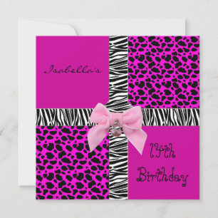 Invitation 14th Teen Birthday Wild Pink Cow Animal