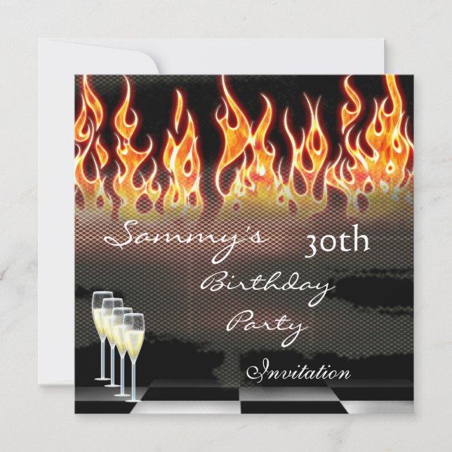 Invitation 30th Birthday Party  Elegant Fire Gold (Front)