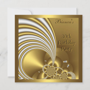 Invitation 30th Birthday Party Gold White Abstract