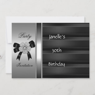 Invitation 30th Birthday Party Silver Black