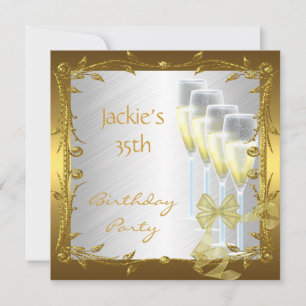 Invitation 35th Birthday Party Elegant White Gold