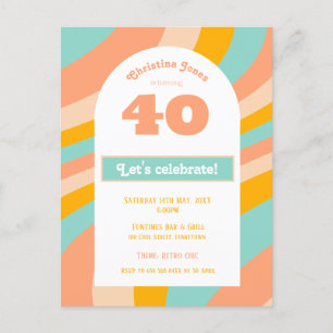Invitation, 40th Birthday Party pastel retro chic Invitation Postcard