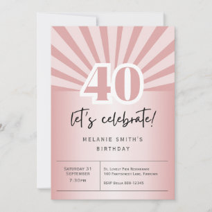 Invitation 40th birthday party, retro rose gold