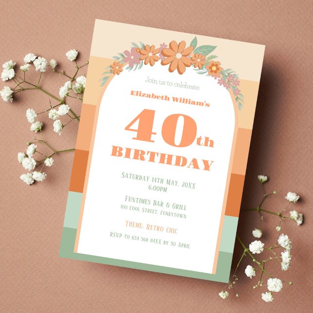 Invitation, 40th Birthday - pastel retro florals Invitation (Creator Uploaded)