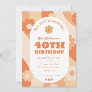 Invitation - 40th Birthday - retro peach pastel