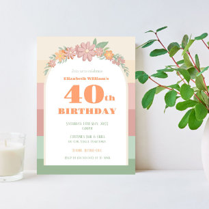 Invitation - 40th birthday - retro pink floral