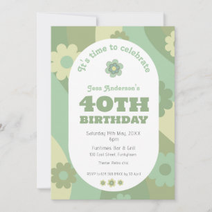 Invitation - 40th Birthday - retro sage green