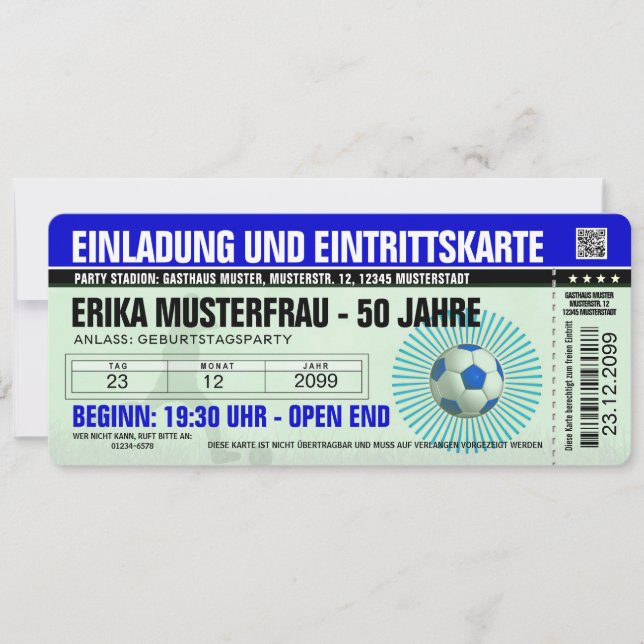 Invitation 50th birthday template soccer blue (Front)