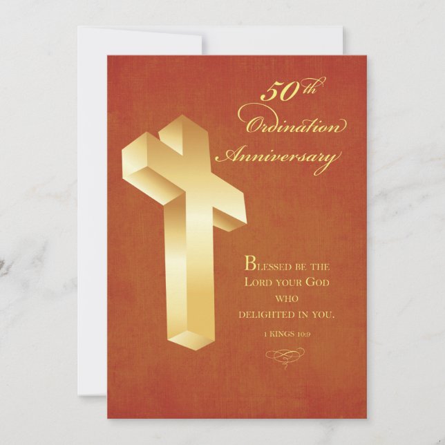 Invitation 50th Ordination Anniversary Gold Cross (Front)