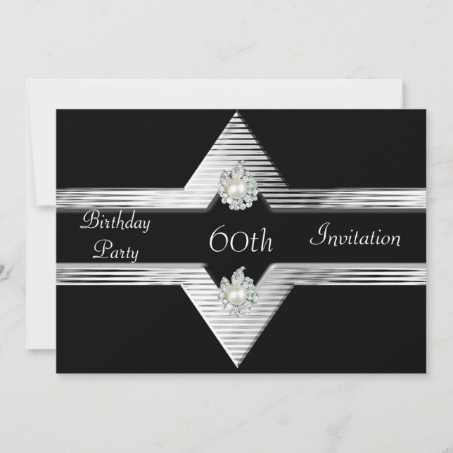 Invitation 60th Birthday Black Silver Jewel (Front)