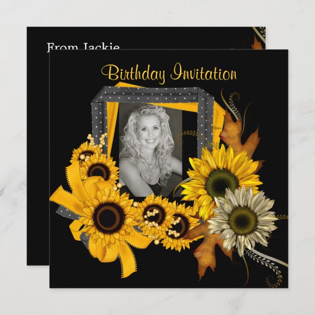 Invitation Add Photo Sunflower Yellow Flower Frame (Front/Back)