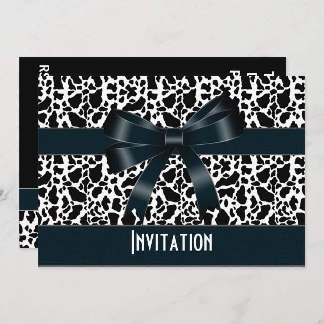 Invitation All Occasion Black White Cow Animal Bow (Front/Back)