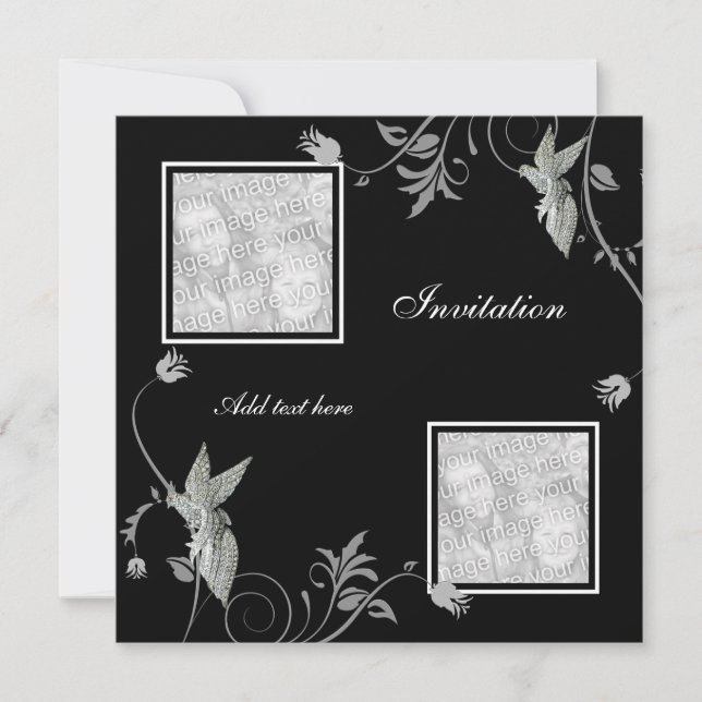 Invitation All Occasions Black Floral Add Photo (Front)