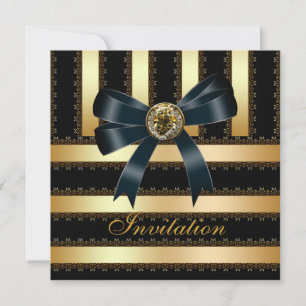 Invitation All Occasions Black Gold Stripe Bow