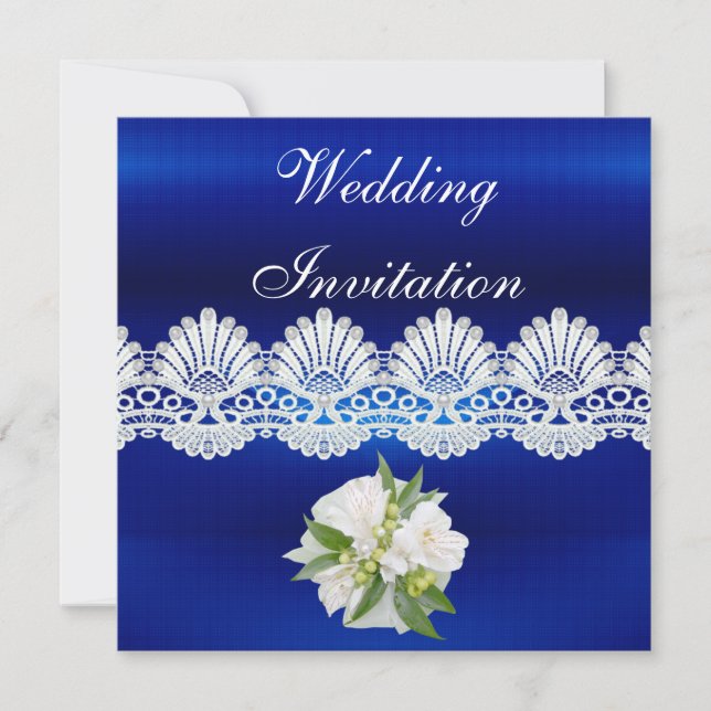 Invitation All Occasions Blue White Lace Floral (Front)