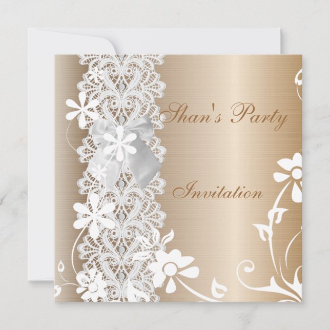 Invitation All Occasions Coffee  Lace White Flower (Front)