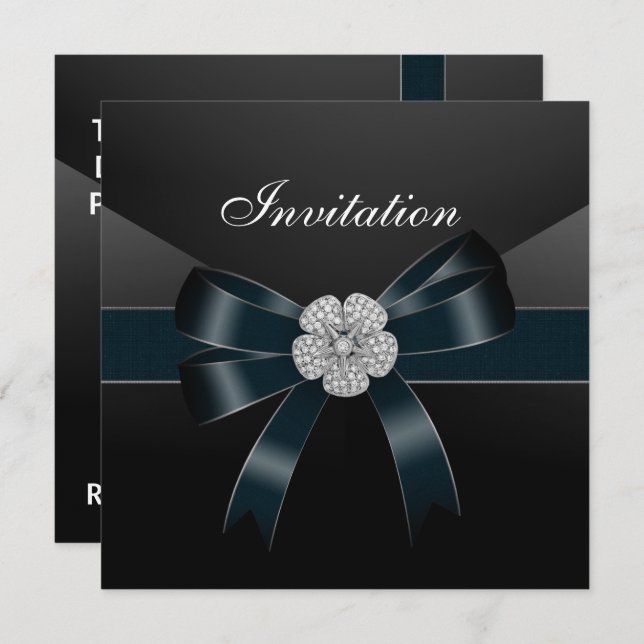 Invitation All Occasions Diamond Jewel Black Bow (Front/Back)
