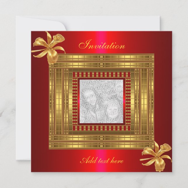 Invitation All Occasions Rich Gold Red Add Photo (Front)