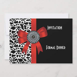 Invitation Animal Print Black White Red Bow