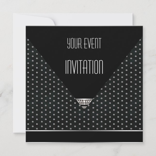 Invitation Art Deco Black Silver White Spots (Front)