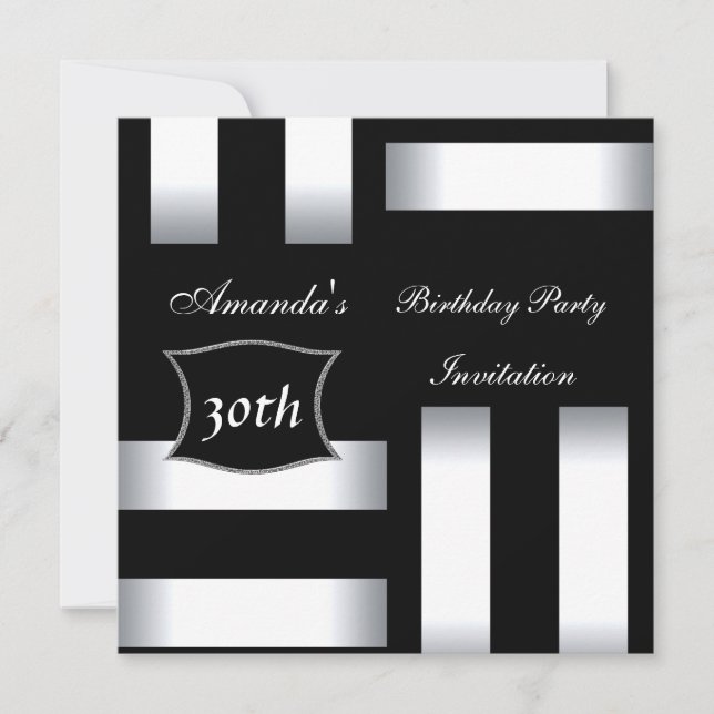 Invitation Art Deco Black White 30th Birthday Part (Front)