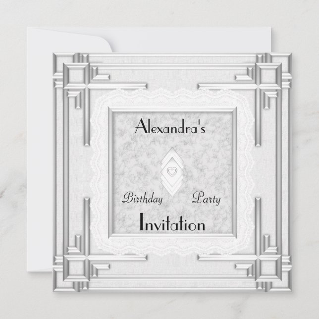 Invitation Art Deco Silver White (Front)
