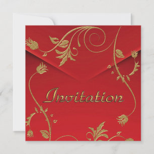Invitation Asian Red Gold Floral