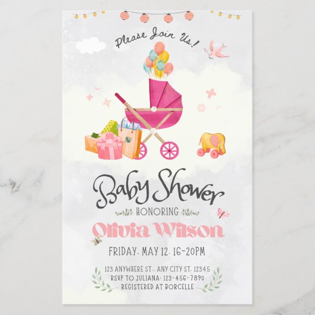 invitation baby shower, baby girl (Front)