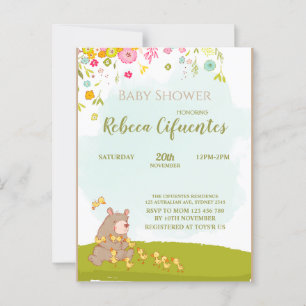 Invitation Baby Shower Bear and duckies Postcard