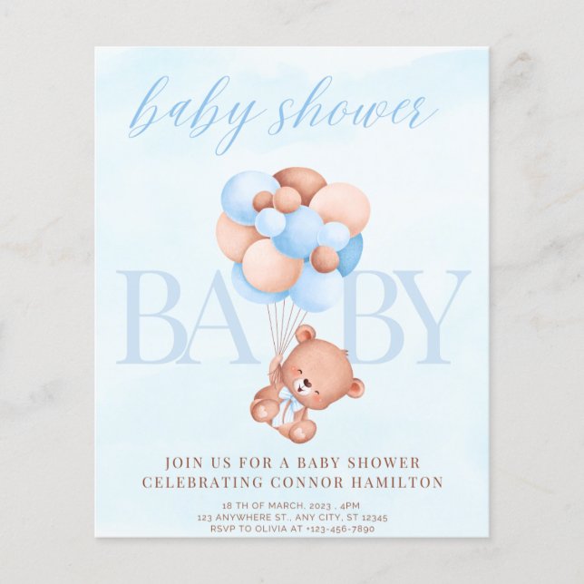invitation baby shower, blue, baby boy (Front)