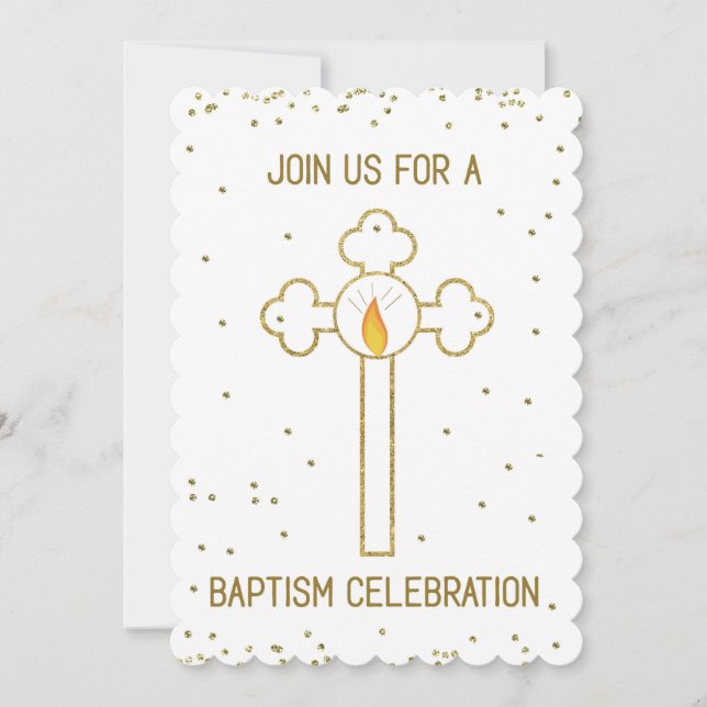 Invitation Baptism Celebration Gold Cross (Front)