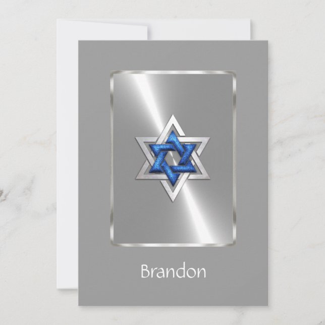 Invitation Bar Mitzvah Star of David Blue & Silver (Front)