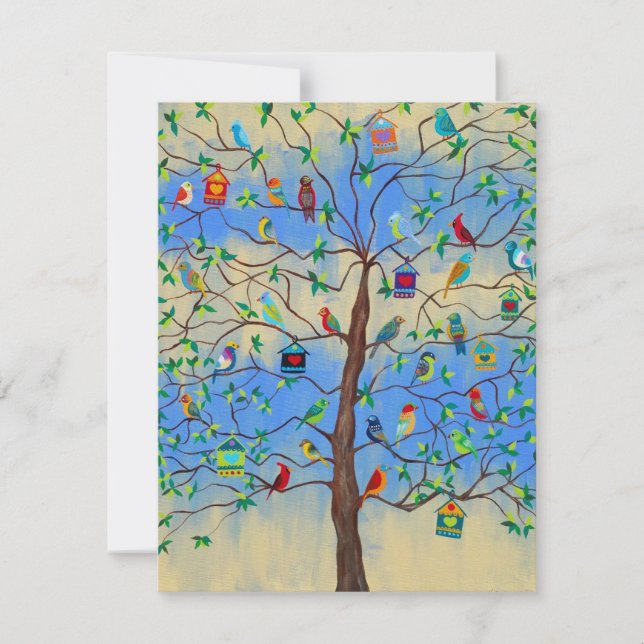 Invitation Bar Mitzvah Wedding Tree of Life Birds (Front)