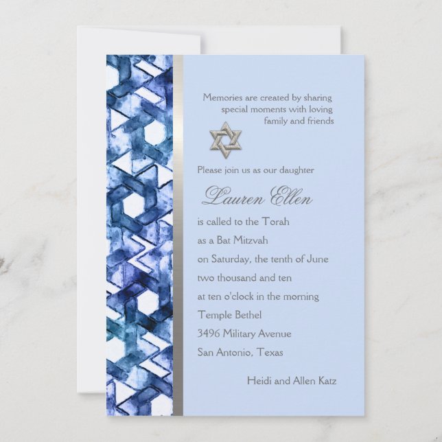 Invitation Bat Mitzvah Multi Colour Damask (Back)