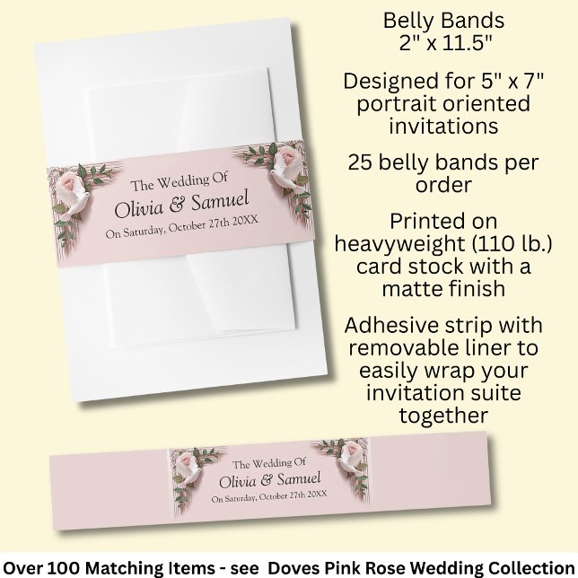 Invitation Belly Band - Dove & Pink Roses (Creator Uploaded)