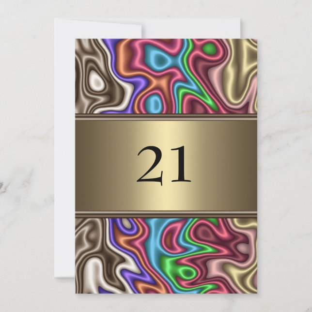 Invitation Birthday Abstract Colours Faux Silk (Front)
