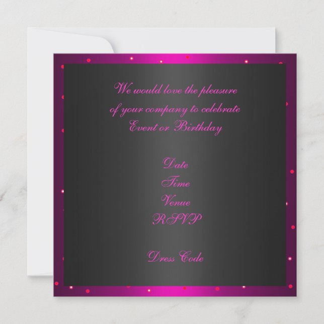 Invitation Birthday Black & Hot Pink Spots (Front)