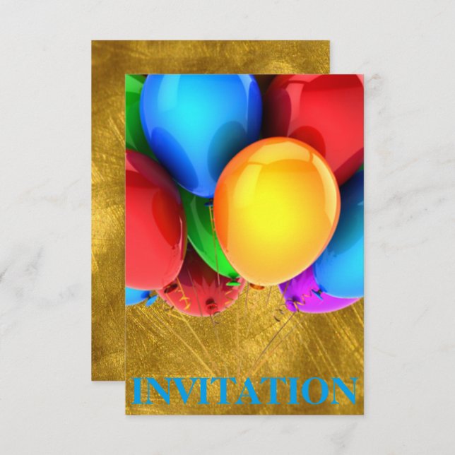 Invitation Birthday Carnival Ballons Gold (Front/Back)