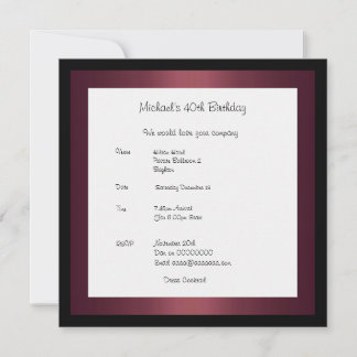 Invitation Birthday Elegant Photo Burgundy