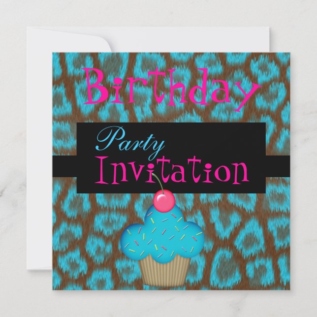 Invitation Birthday Girls Cupcake Blue (Front)