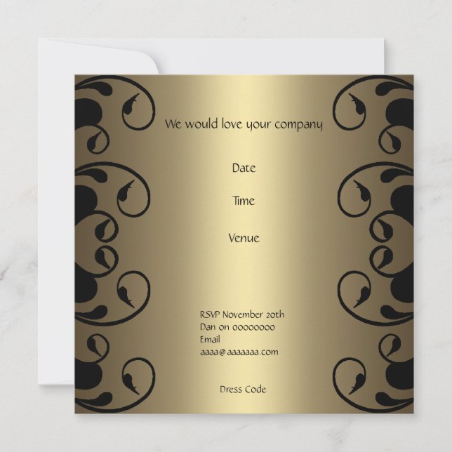 Invitation Birthday Gold Black Floral 2 (Front)